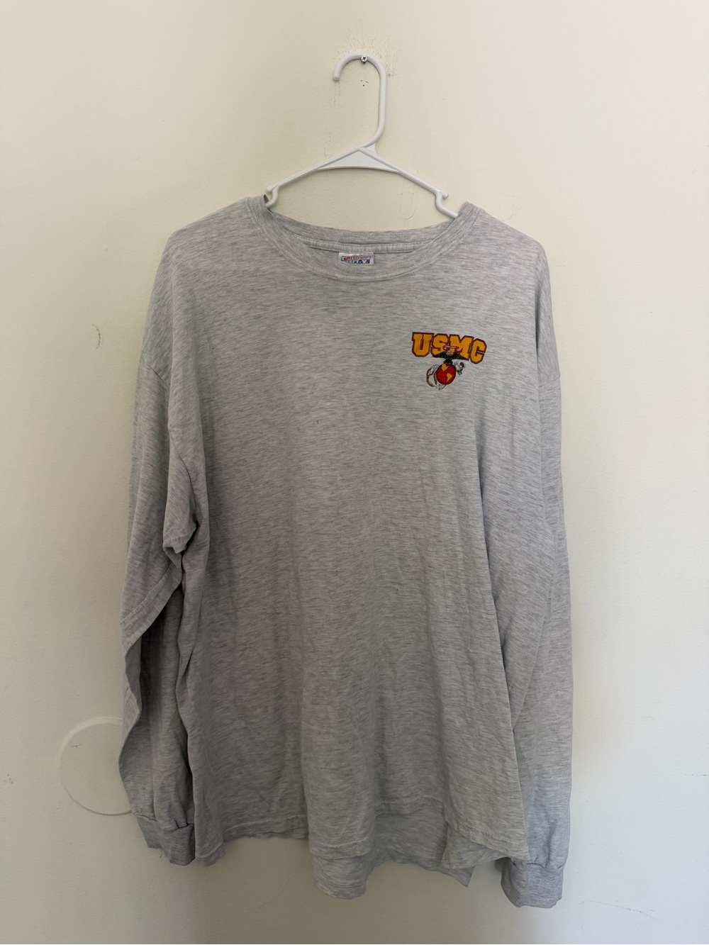 USMC Men's Long Sleeve Crew Neck T-Shirt - Light Gray